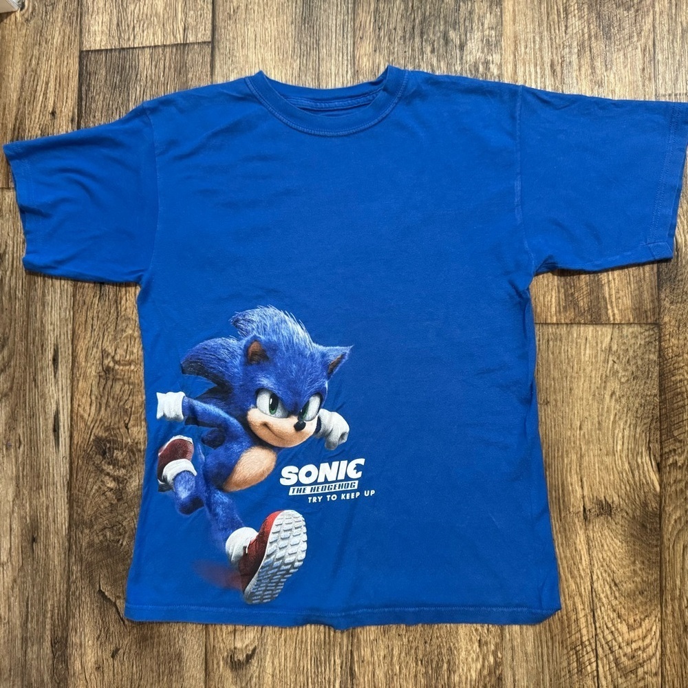 Sonic the Hedgehog Boys L 10/12 Blue Graphic Gaming T-Shirt